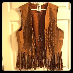 Faux Leather Suede Vest w/ Peace Pendant Costume